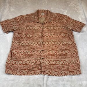 LL Bean Mens XL Traditional Fit Cotton Short Sleeve Tribal Print Shirt 300229